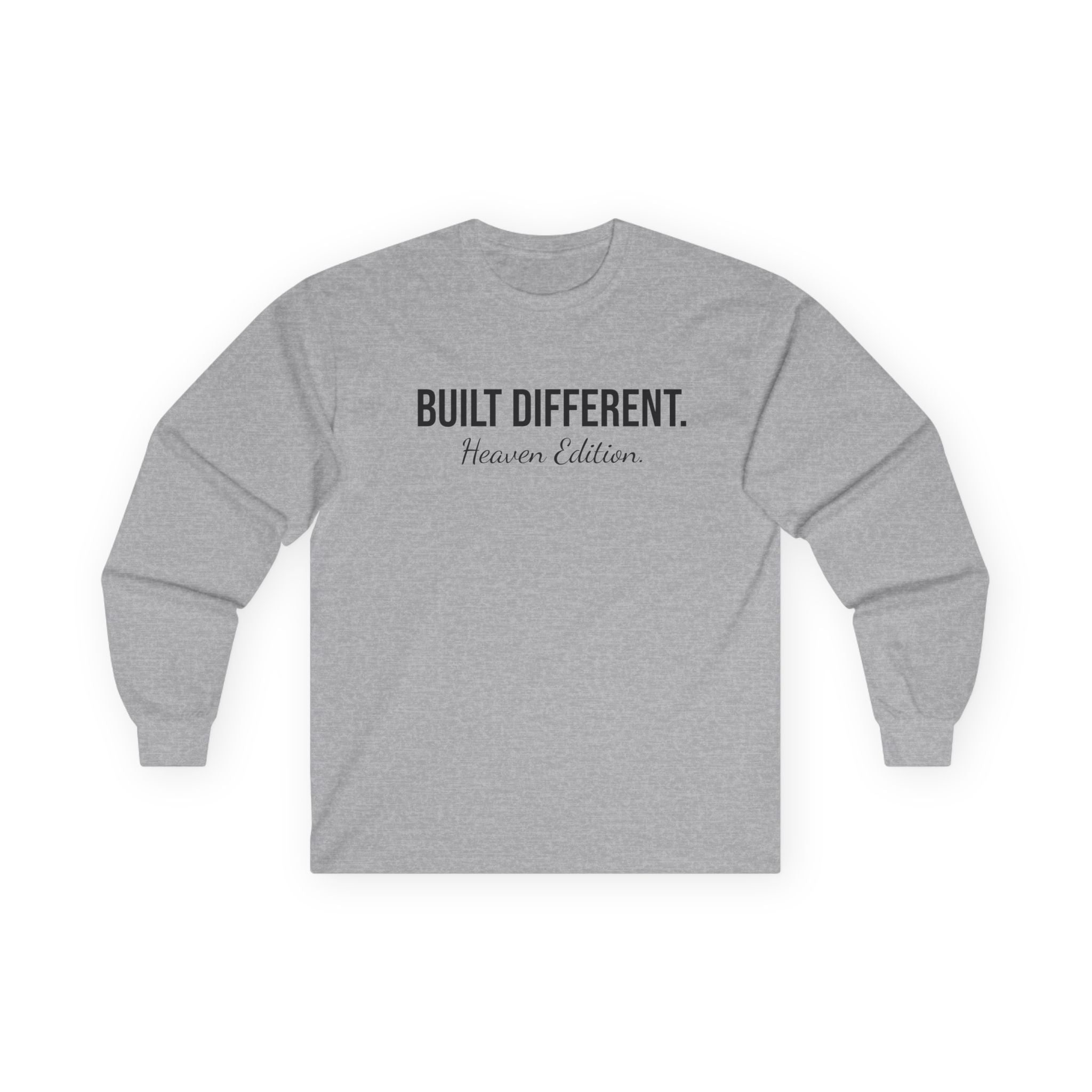 Built Different Long Sleeve Tee — "Built Different. Heaven Edition" Minimal Graphic Shirt