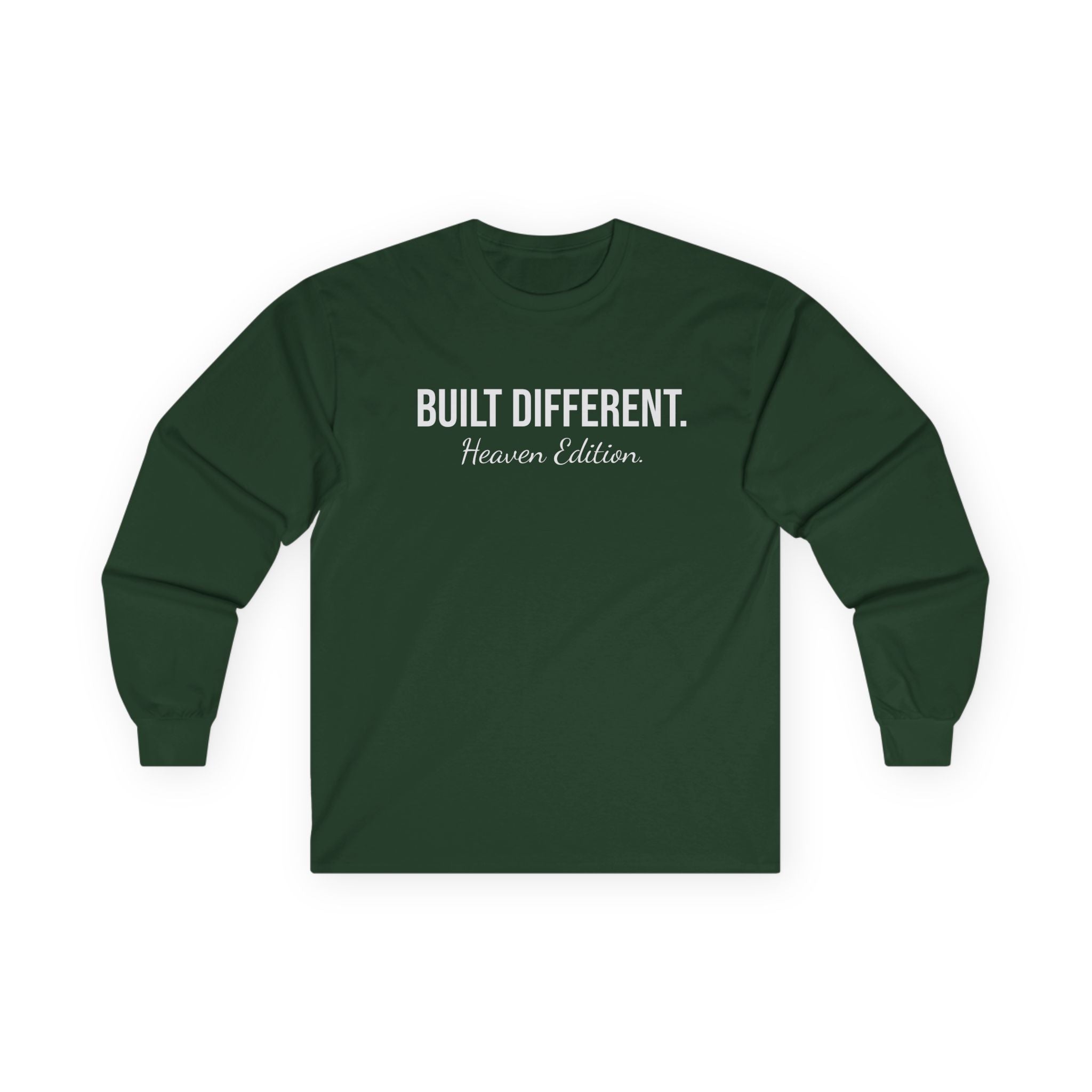Built Different Long Sleeve Tee — "Built Different. Heaven Edition" Minimal Graphic Shirt