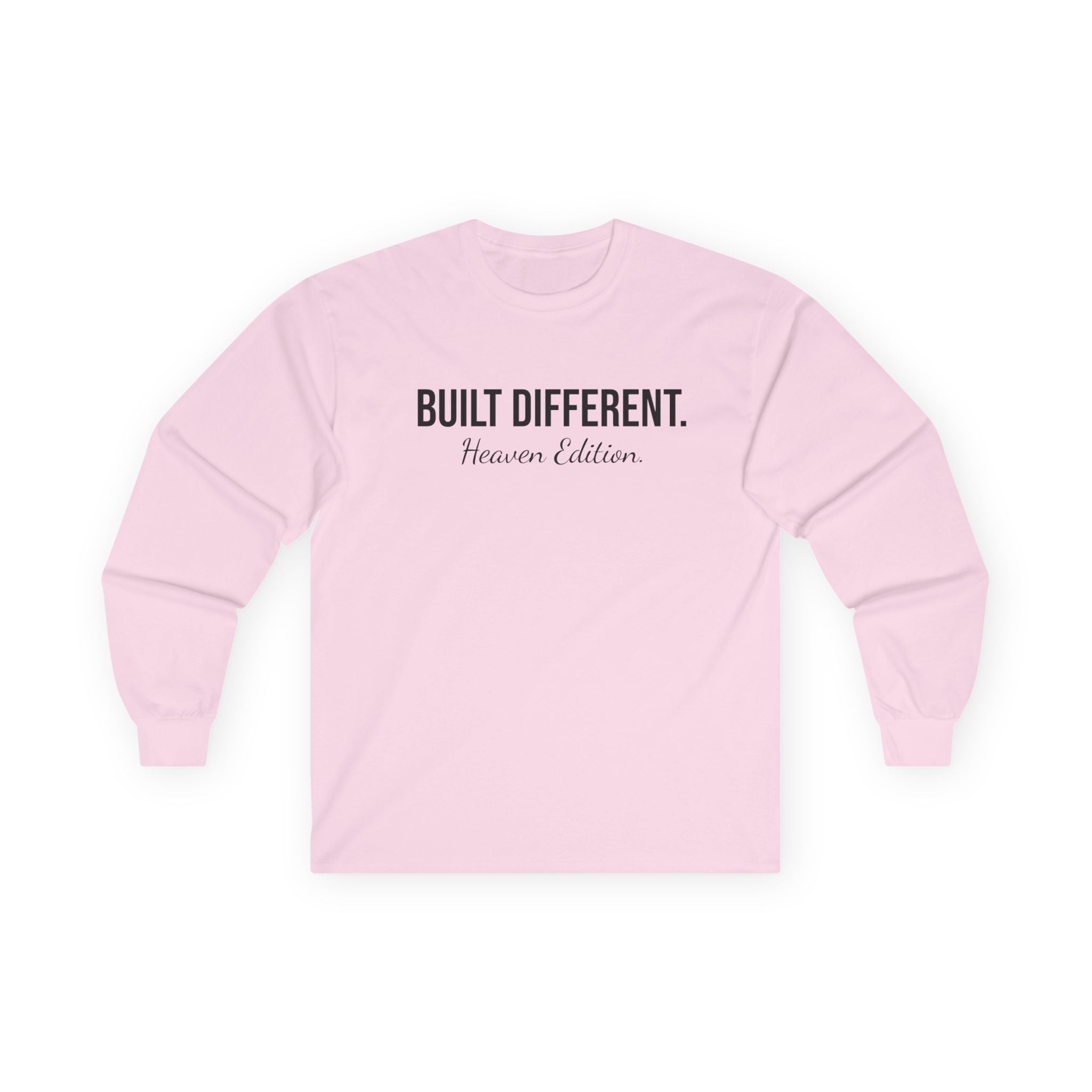 Built Different Long Sleeve Tee — "Built Different. Heaven Edition" Minimal Graphic Shirt