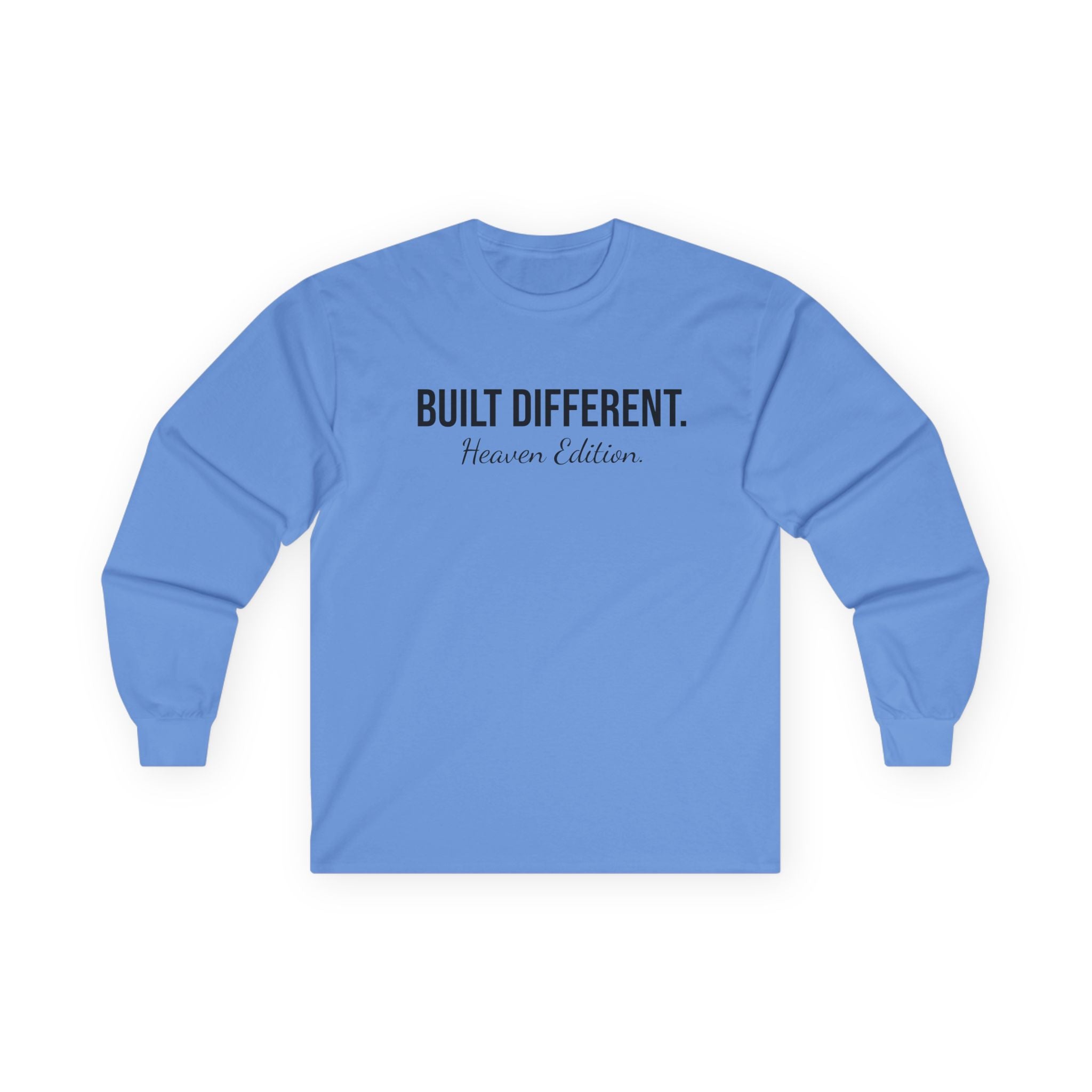 Built Different Long Sleeve Tee — "Built Different. Heaven Edition" Minimal Graphic Shirt