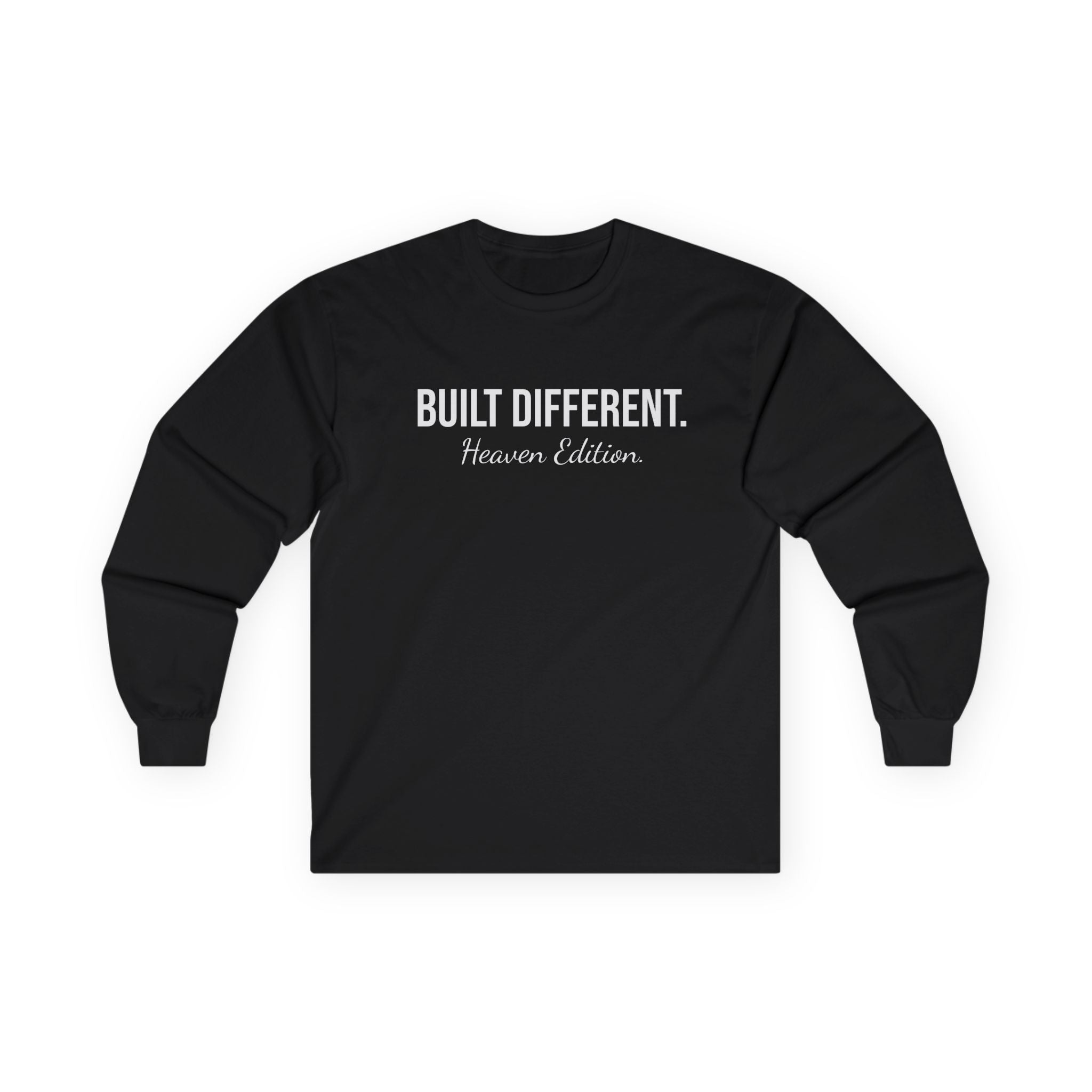 Built Different Long Sleeve Tee — "Built Different. Heaven Edition" Minimal Graphic Shirt